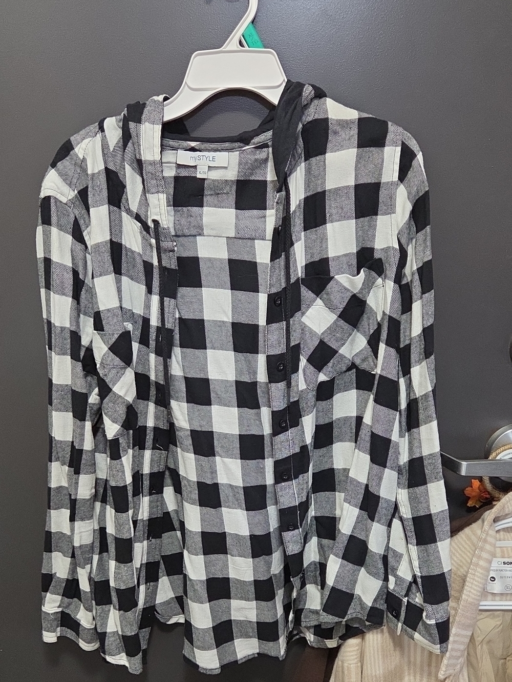 Black & White Checked Hooded Woman's Shirt